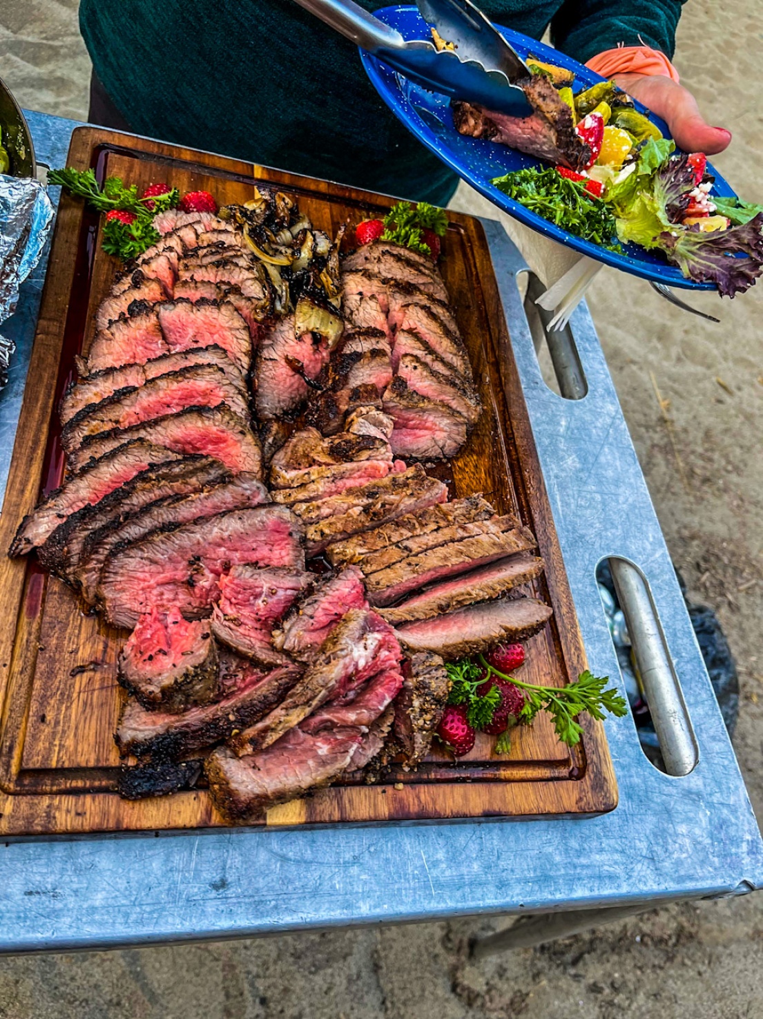 Dinner on a Rogue River camping trip