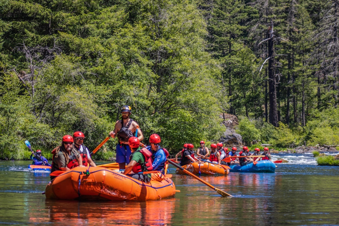 Group rafts in a pool on the North Umpqua River