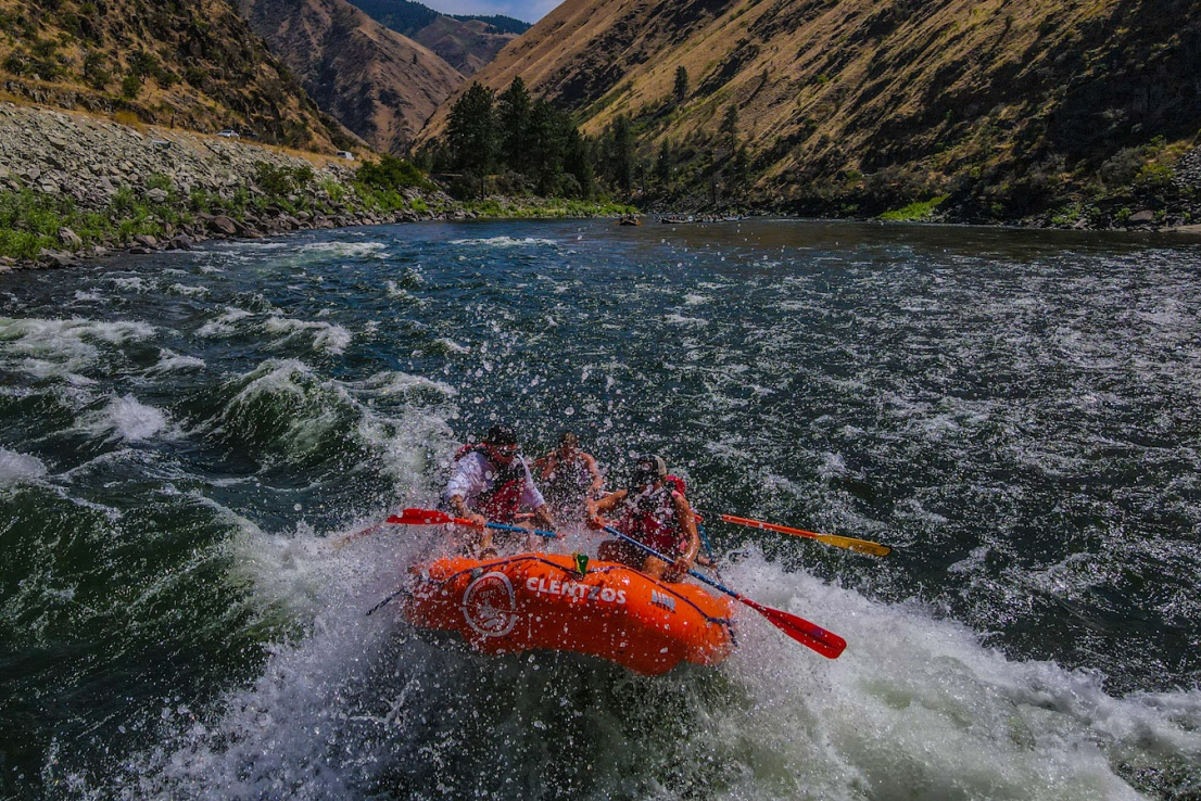Raft going through a rapid on the salmon river near riggins idaho