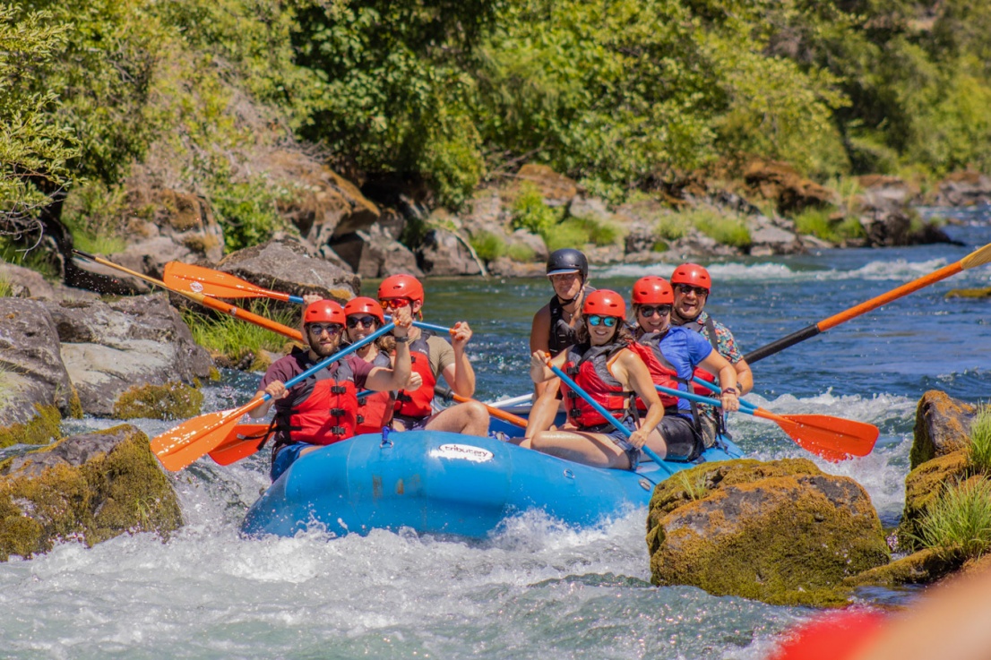 Happy rafters on the North Umpqua River with Orange Torpedo