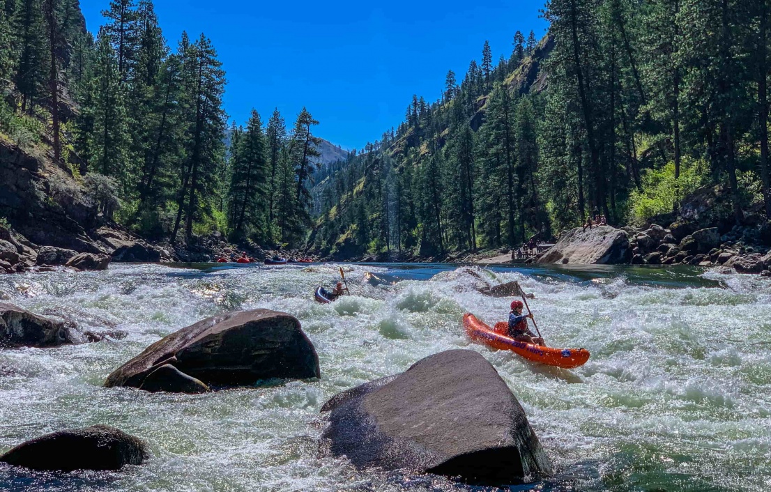 Paddling Black Creek rapid on the main salmon